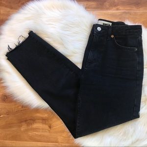moto raw hem straight leg jeans